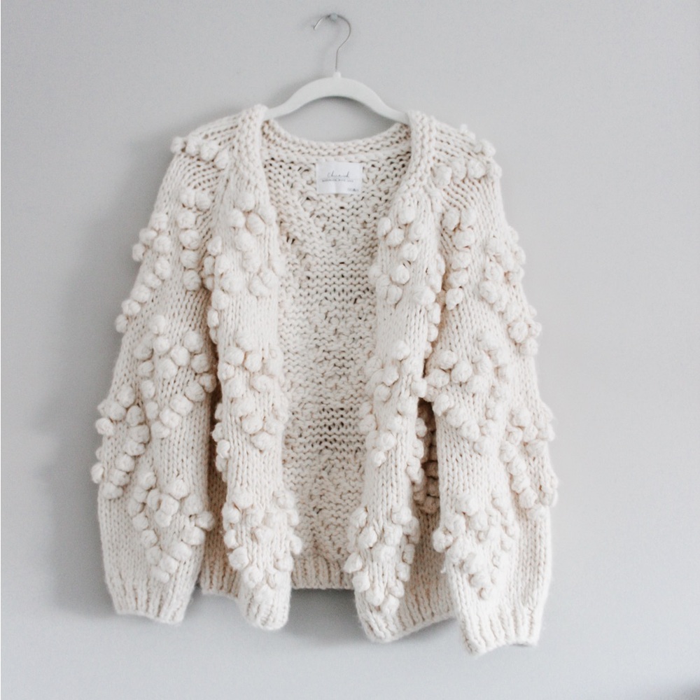 Chicwish Cream Cardigan Sweater with Intricate Lace Design